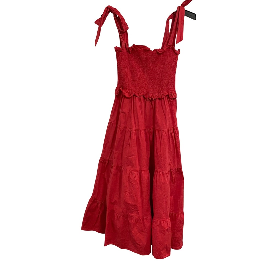 Tuckernuck Cottagecore Tiered Smocked Midi Dress Womens S Red Tie Shoulder - Picture 2 of 7
